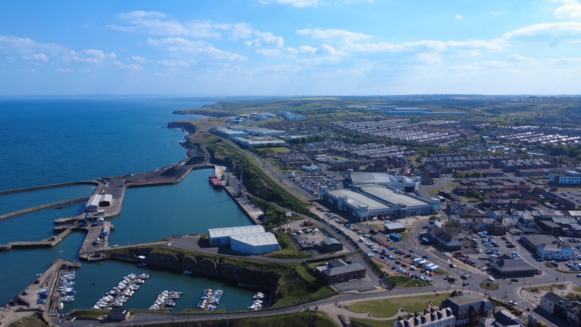 Aerial view of Seaham Harbour and marina